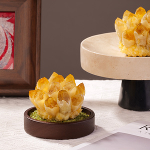 Grappe de cristaux de <span class=keywords><strong>citrine</strong></span> naturelle avec base en bois et éclats de péridot, géode de quartz <span class=keywords><strong>jaune</strong></span> brut pour la guérison et la décoration intérieure - Product Image 3
