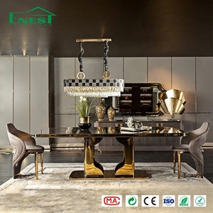 Luxury <strong>Marble</strong> <strong>Top</strong> Dining <strong>Table</strong> Sets Italian Design Metal Golden Restaurant High-end Project Furniture with 12 Chairs for Villa - Product Image 4