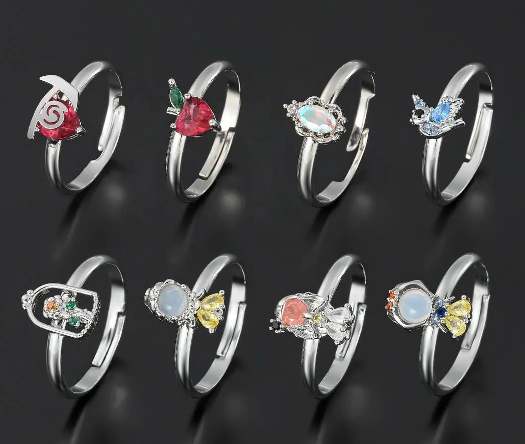 Anello di zircone colorato di moda anello regolabile per ragazza in stile cartone animato all'ingrosso popolare con anello di diamanti placcato oro 18 carati