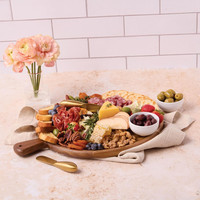 Plateau de service à charcuterie personnalisé, rond, en bois d'acacia de qualité supérieure, planche à fromage avec accessoires et ustensiles