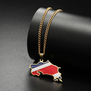 Collier à pendentif drapeau du <span class=keywords><strong>Costa</strong></span> Rica émaillé en acier inoxydable du fabricant Plaqué or 18 carats Émail Style classique de chaîne à maillons - Product Image 4