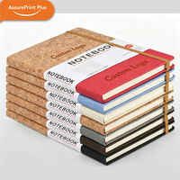 Carnet A5 multicolores en liège écologique avec logo personnalisé, couverture en tissu durable, pages lignées et élastique