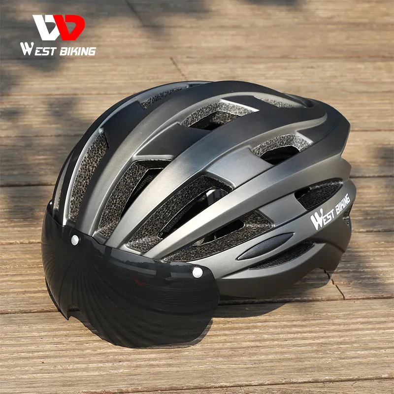 WEST BIKING Mountain Bike Helmet Widened Windshield Lens Bicycle Carbon Helmet Riding Equipment Safe Warning Light Cycle Helmet