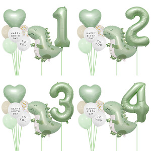 Lot de ballons d'<span class=keywords><strong>anniversaire</strong></span> en forme de chiffres dinosaures vert sauge, personnalisables, en aluminium, pour enfants, décoration de fête sur le thème de la jungle et des dinosaures - Product Image 1
