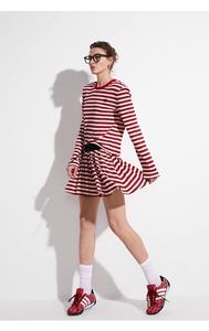 Marinero <span class=keywords><strong>mujer</strong></span> Casual <span class=keywords><strong>rayas</strong></span> Anti-Pilling Spandex/algodón camiseta pantalones cortos conjunto suelto manga larga dos piezas para verano Digital - Product Image 2