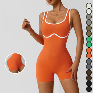 Monos de Yoga Sin Costuras Al Por Mayor de Alta Gama Chaleco Deportivo Elástico para Mujer <span class=keywords><strong>Ropa</strong></span> Mallas de Contraste Catsuit Monos con Espalda Bonita - Product Image 5