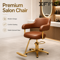 Fauteuil de Salon de Luxe XFMC en Cuir PU Marron avec Base Hydraulique Dorée – Chaise de Coiffure Moderne Personnalisée pour Salon de Coiffure et Mobilier de Salon