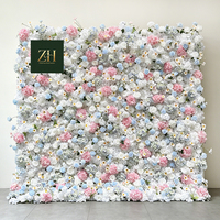 Mur de fleurs artificielles 3D réaliste en soie blanche et bleue, idéal pour mariages et hôtels