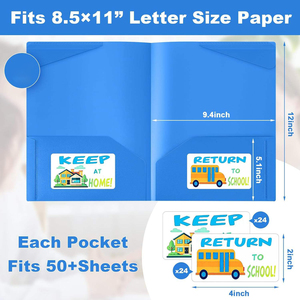แฟ้มพลาสติกแบบนำกลับบ้านพร้อมช่องใสด้านหน้าและสติกเกอร์ แฟ้มใส่การบ้าน 2 ช่องสำหรับนักเรียน ผู้ปกครอง ครู ห้องเรียน - Product Image 2