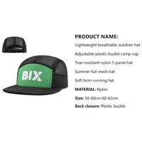 Gorra de 5 Paneles de Malla para Campamento, Tejido de Secado Rápido, Panel Frontal con Logotipo Impreso, Visera Plana, Gorra Deportiva Ajustable para Hombre
