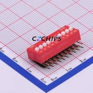 NDA-10V DIP Switch Through hole Component (THT) Switch ( Number of Switch Sections: 10 )( Lead Spacing: 2.54mm )( Color: Red ) - Product Image 1