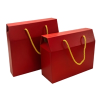 Boîte cadeau de luxe personnalisée en papier rouge avec poignée en corde dorée, pliable, en forme de toit, pour thé, mariage, festival