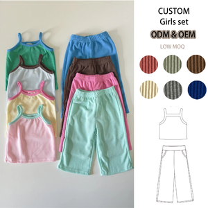 Per bambine e bambine con canotta a coste e pantaloni larghi 2 pezzi Set di vestiti per ragazze - Product Image 1