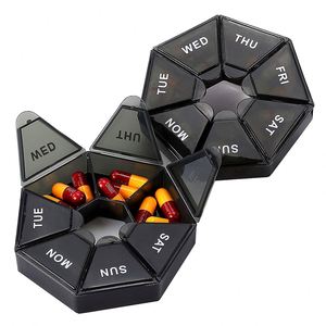 Boîte à pilules portable à 7 compartiments en PP/ABS, organiseur hebdomadaire avec fonctions pour une semaine complète, idéale pour le rangement de bijoux - Product Image 1