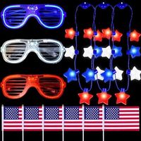 Vente en gros d'usine - Lunettes en plastique personnalisées avec éclairage LED pour la Fête de l'Indépendance, chaîne de perles drapeau national étoile à cinq branches, décorations