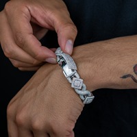 Bracelet tennis unisexe en moissanite radiante de 14 mm, plaqué argent, pour mariage, style hip-hop, certifié, 9 pouces