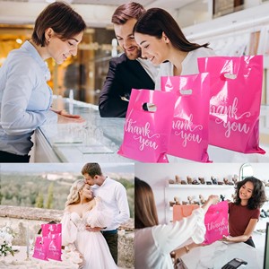Sac de shopping personnalisé YC avec nom de marque, sac d'emballage pour vêtements de boutique avec logo imprimé, sacs en plastique LDPE à poignée découpée - Product Image 6