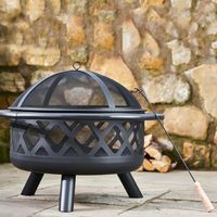 Brasero rond en acier de 30 pouces pour extérieur, foyer en métal avec écran anti-étincelles, pioche et bol à feu pour jardin, patio et feu de camp