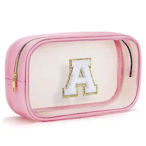 Boutque Embroidered Quilted Zipper Closure Fashion Clear PVC Makeup <b>Bag</b> Waterproof Durable <b>Travel</b> <b>Toiletry</b> Pouch for Gift - Product Image 2
