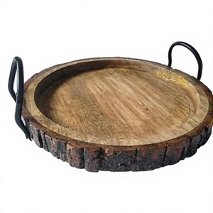 Ensemble de 4 assiettes rondes en bois faites à la main, plateau en bois naturel, vaisselle moderne écologique, plateau de service - Product Image 2