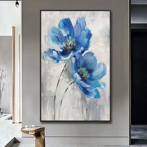 Cuadro Decorativo Moderno Hecho a Mano, Arte Abstracto en Lienzo, Pintura <span class=keywords><strong>al</strong></span> <span class=keywords><strong>Óleo</strong></span> <span class=keywords><strong>de</strong></span> <span class=keywords><strong>Flores</strong></span> Azules, Decoración para Colgar en la Pared - Product Image 2