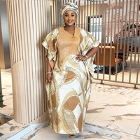 Robe longue africaine pour femmes, brodée, grande taille, avec foulard, robe ample imprimée, vêtements de fête de mariage pour femmes