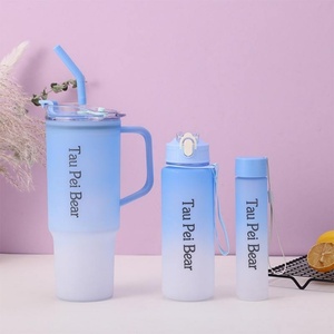 Large Capacity 3 in 1 Set Portable Gradient Color Tumblers Cup Water Bottle with Handle Coffee Mugs Sport 40oz Car <b>Plastic</b> Cups - Product Image 5