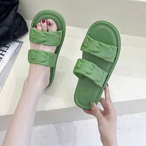 여성용 경량 라피아 여름 패션 해변용 샌들, 감성적인 플랫 슬리퍼 - Product Image 1