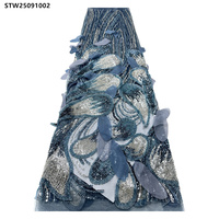 Motif de plumes de luxe fait à la main perlé broderie dentelle tissu conceptions dubaï 3D strass perlé dentelle tissu dentelle garniture tissu