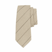 Cravate en soie beige à chevrons rayés de haute qualité, personnalisée avec logo animalier tissé, pour affaires et mariages