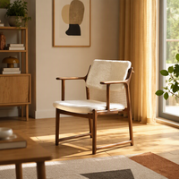 Chaise de salle à manger MULIGNA au design minimaliste personnalisé, style mi-siècle, en bois massif, avec dossier en rotin, pour gîte, café, ou salon de café