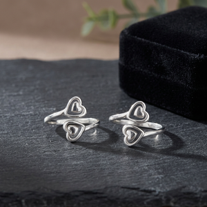 Bague d'orteil à queue ouverte en argent sterling 925 ajustable à double cœur pour femmes pour anniversaire, mariage, fête de plage. - Product Image 3