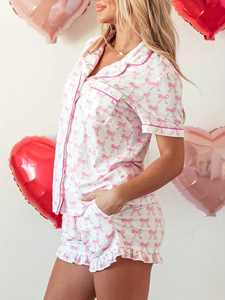Ensembles de Pyjamas en Modal Imprimés Nœuds Personnalisés, Pyjamas Courts avec Passepoil, Loungewear Femme, Pyjamas de Nuit en Bambou pour Femmes - Product Image 3