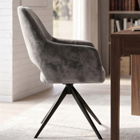 Chaise de salle à manger pivotante en velours avec accoudoirs creux, base en métal noir trépied, rotative, moderne, pour hôtel, accent, maison, bureau, intérieur