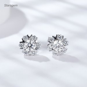 Starsgem Hot Sale Round Lab Diamond Earrings Snowflakes Design Lab Diamond 925 <b>Silver</b> <b>Stud</b> Earrings - Product Image 2