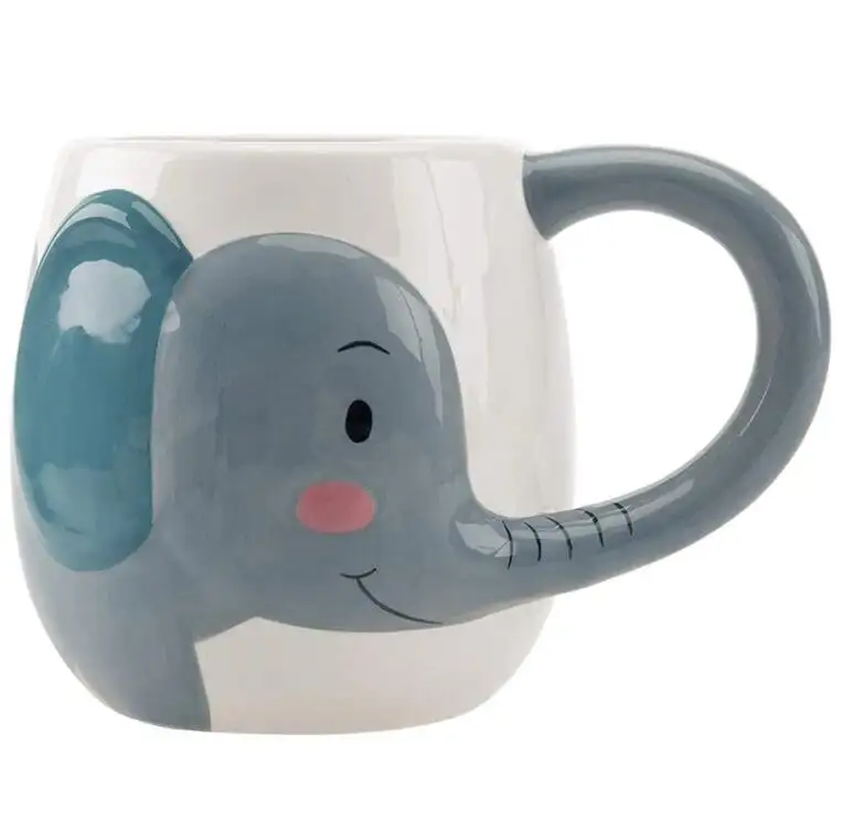مج سيراميك للأطفال حيوان لطيف كوب قهوة على شكل فيل بمقبض ذيل للقهوة والأطفال