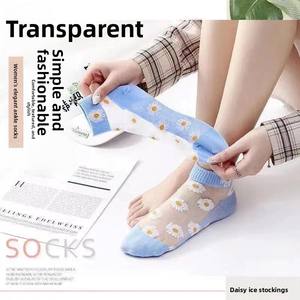 Chaussettes courtes en polyester tricoté Little Daisy Ice pour femme, antidérapantes, fines, à motif floral, style célébrité internet, effet verre cristallin - Product Image 2