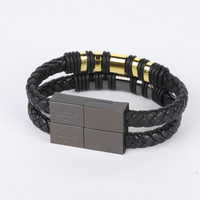 Clé USB Bracelet Métallique 32 Go en Cuir PU Tressé Portable Dispositif de Stockage de Données USB 2.0