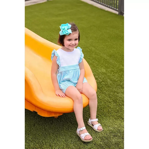 Monogramwholesale-peleles para bebé y niña, Pelele de algodón tejido a rayas, Pelele de burbujas con volantes 2023 - Product Image 6