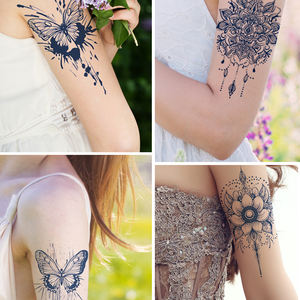 Pegatinas <span class=keywords><strong>de</strong></span> tatuaje temporal a base <span class=keywords><strong>de</strong></span> hierbas con flores mariposas vegetarianas personalizadas, impermeables, duraderas, semipermanentes, para hombres y mujeres, papel hecho - Product Image 3