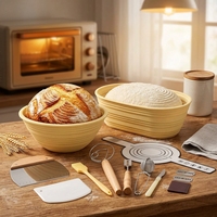 Kit de démarrage professionnel pour levain, panier de fermentation en silicone antiadhésif, fouet à pâte à manche en bois pour une levée uniforme