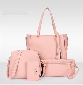 Fashion <strong>Black</strong> Grey Pink Red Brown Trend Lychee PU Leather Single Square <strong>Small</strong> Tote 4-piece Set <strong>Handbags</strong> for Women - Product Image 5
