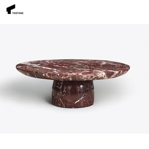 Tavolo Rotondo da Caffè e da Pranzo Popolare Tostone in Marmo Rosso Levanto per Soggiorno Sala da Pranzo Casa Appartamento Design d'Interni - Product Image 3