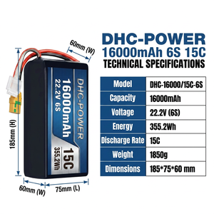 Batterie LiPo OEM professionnelle 16000mAh 6S 15C 22.2V 355.2Wh pour drone de haute performance avec prise XT90S - Product Image 2