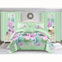 Ensemble lit Queen moderne dans un sac de 12 pièces avec rideaux jupe de lit à fleurs taies d'oreiller en tissu polyester durable