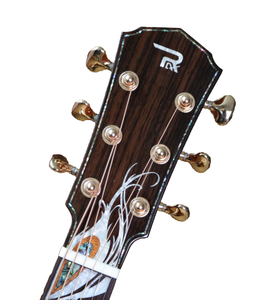 Guitarra Acústica Hecha a Mano con Incrustaciones de Pavo Real, Totalmente de Madera de Koa Maciza, 41 Pulgadas, Cutaway, Guitarra Folk de Madera Maciza, Acabado Brillante XLARRY, Personalizada - Product Image 3