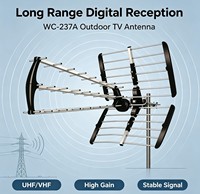 Antena HDTV Luar Ruangan Jangkauan Jauh WC-237A 4K Aluminium UHF VHF Digital TV Gain Tinggi 15dbi 1050mm Penguat Sinyal Rumah