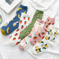 Chaussettes de sport en Jacquard pour femmes, nouveau design, impression de fruits, fraises, bananes, avocat, hiver et automne