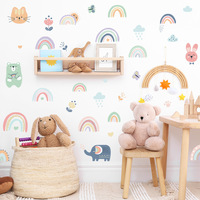 Stickers Muraux Arc-en-ciel Animaux de Dessin Animé pour Chambre de Bébé, Enfants, Filles – Décoration Murale Amovible en PVC pour la Maison