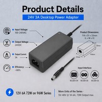 Adaptateur d'alimentation 12V 6A 72W pour ordinateur de bureau, bande LED, caméra CCTV, pompe DC, ventilateur, routeur – Adaptateur secteur AC/DC 12V 6A